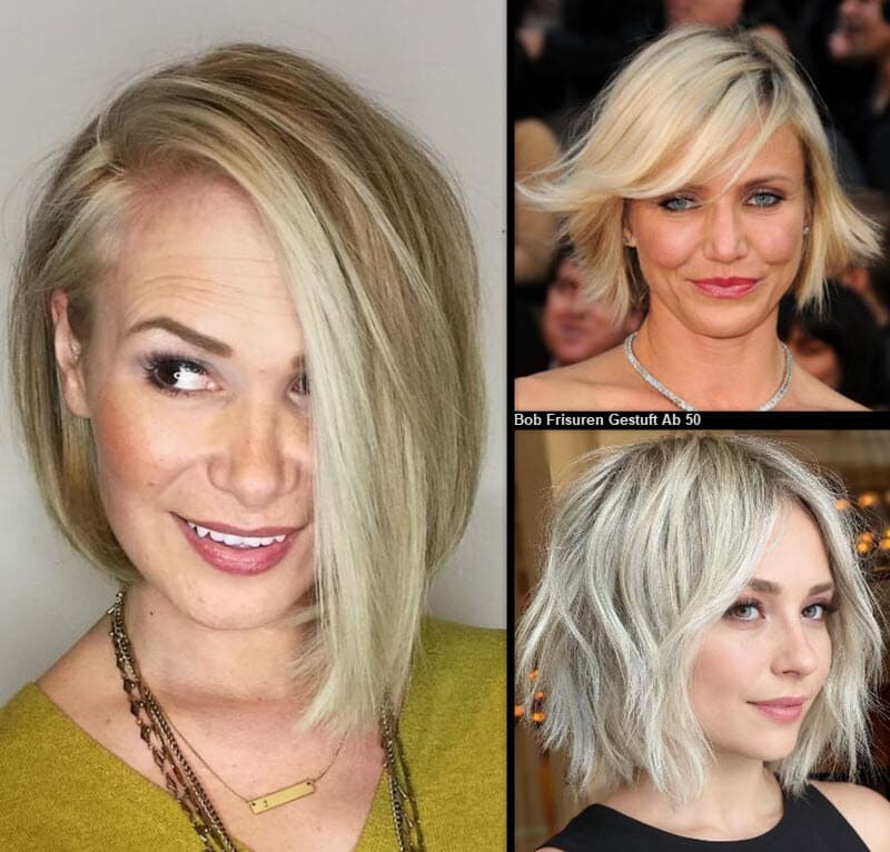 Frauen ab 50 mit modernen gestuften Bob-Frisuren in Blond