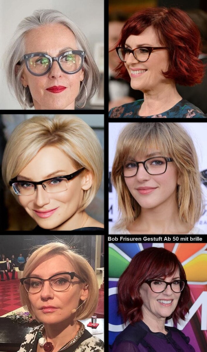Frauen ab 50 mit gestuften Bob-Frisuren und Brille
