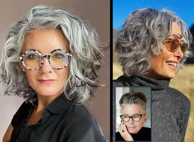 Flotte Kurzhaarfrisuren ab 60 mit Brille Graue Haare