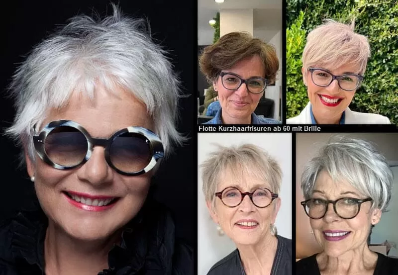Flotte Kurzhaarfrisuren ab 60 mit Brille pixie cut