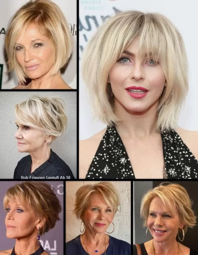 Frauen ab 50 mit verschiedenen gestuften Bob-Frisuren in Blond