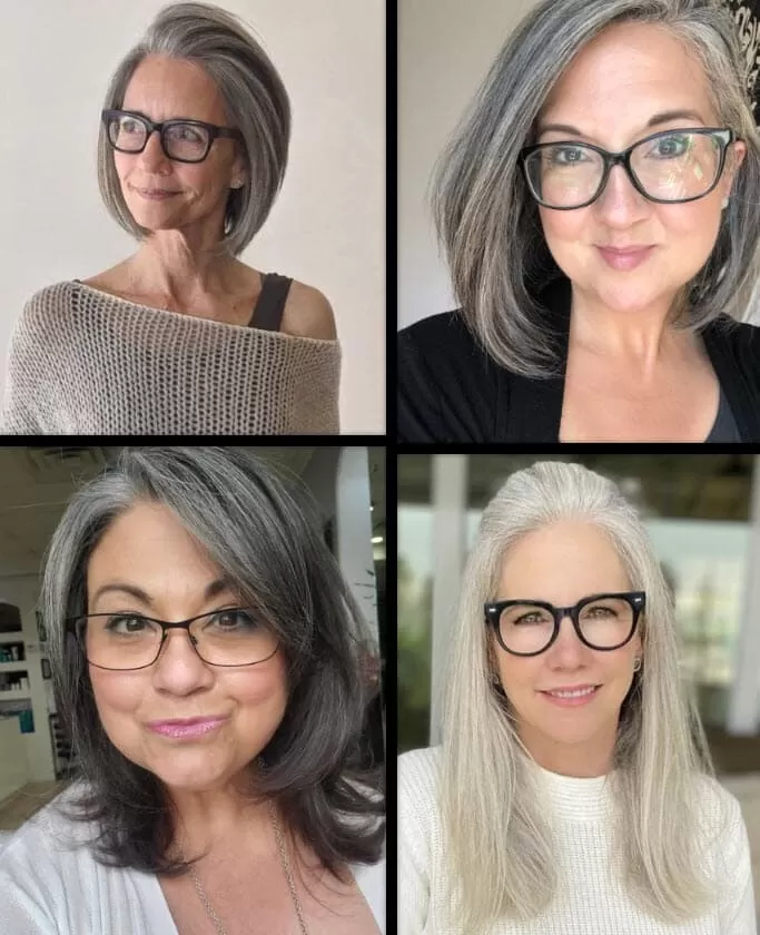 Graue Frisuren für Frauen ab 50 mit Brille