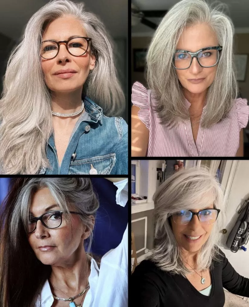 Stilvolle Frisuren ab 50 mit Brille und grauem Haar