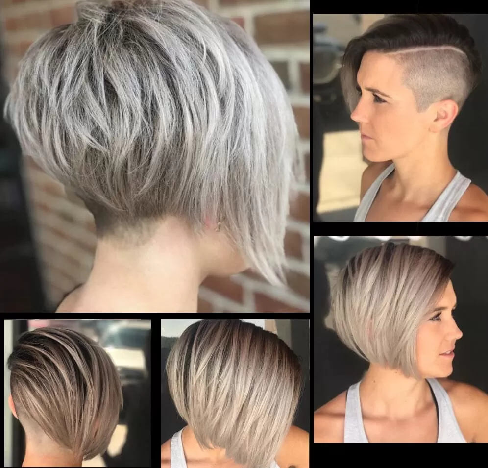 Stylischer Undercut Bob für Frauen mit silbergrauem Haar