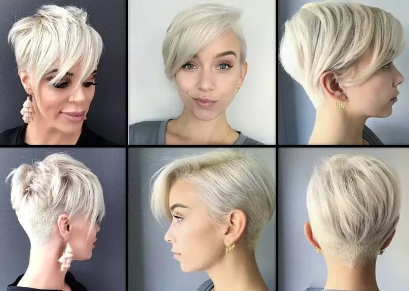 Stilvoller Undercut Bob Pixie für Frauen mit platinblondem Haar