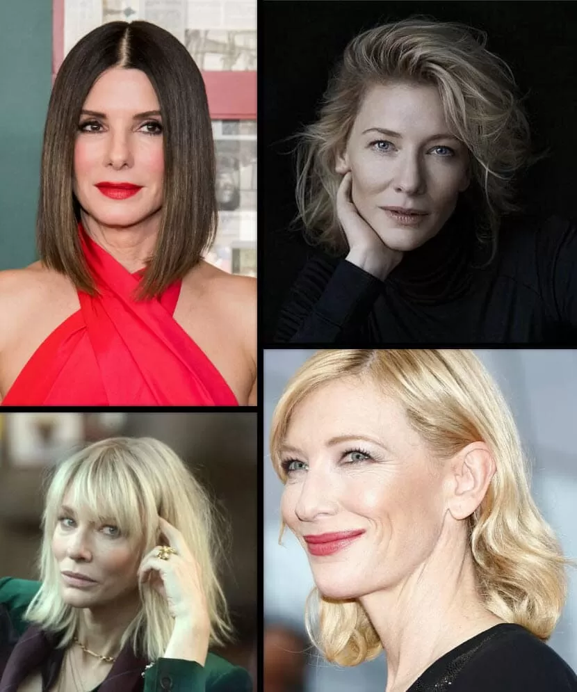 Stars wie Cate Blanchett und Sandra Bullock mit mittellangen, unkomplizierten Frisuren ab 50