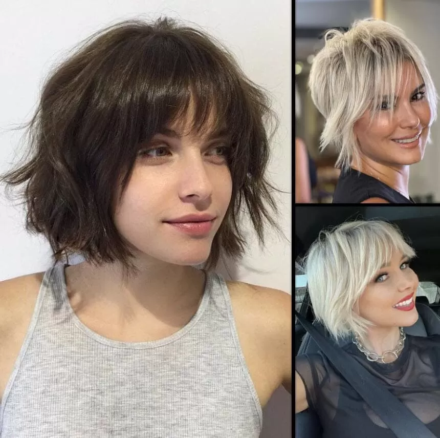 Fransig Bob Frisuren Kurz Stufig - Verschiedene Looks Fransiger Bob Frisuren kurz stufig in natürlichen und blonden Tönen
