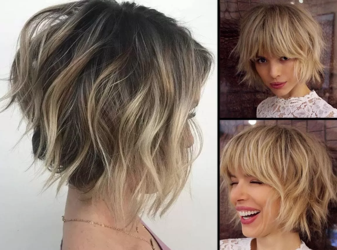 Stufiger Bob in Blond Fransiger Bob Frisuren kurz stufig in mehrtonigen Blondtönen