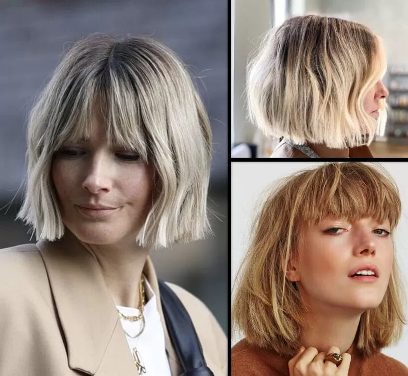 Fransiger Bob mit Blunt Cut Fransiger Bob, aschblond, platinblond, warmbraun, verschiedene Stile short Blunt Bob choppy