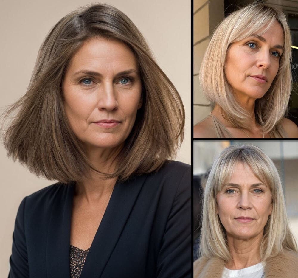 Drei Frauen mit stilvollen, mittellangen, fransigen Frisuren – perfekt für Frauen ab 50