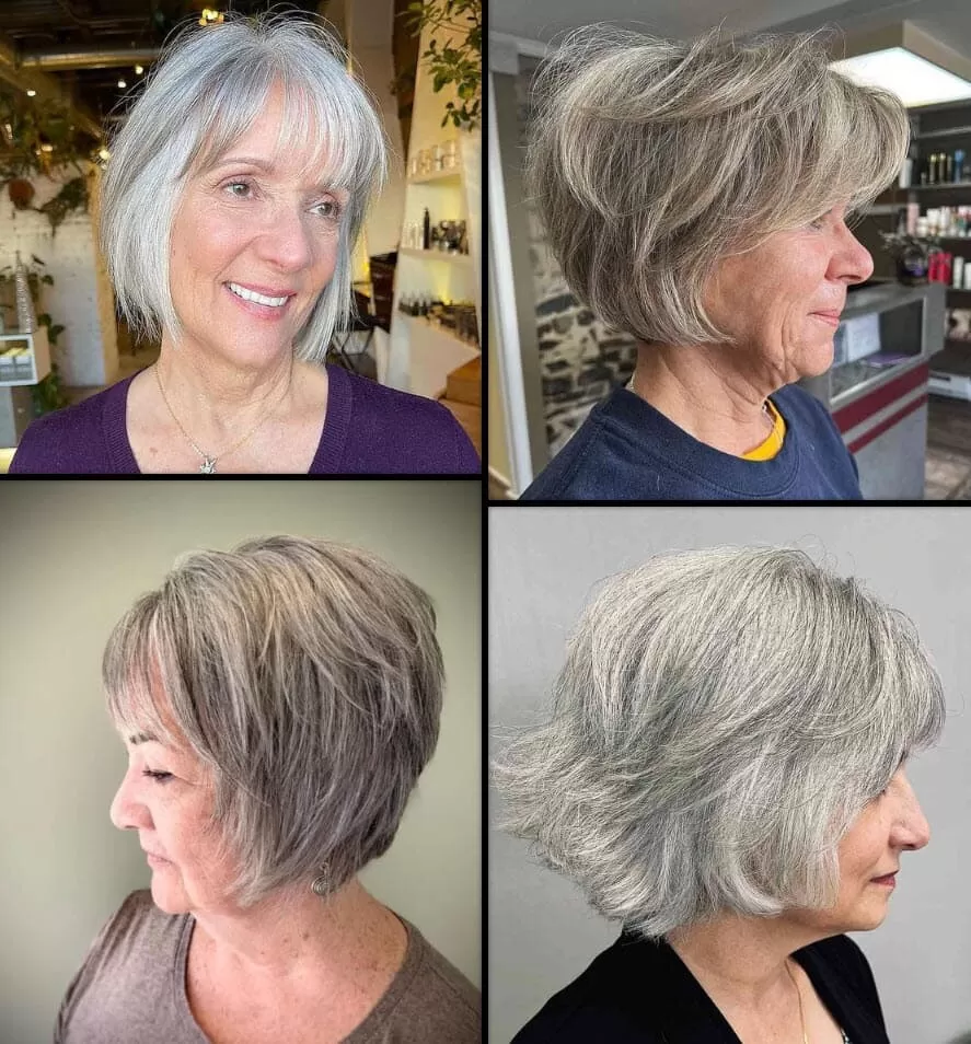 Gestufter Bob Für Ältere Frauen grauen Haaren