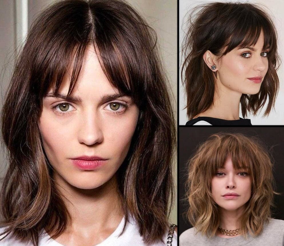 Gestufter Long Bob mit Schrägem Pony curtain bangs