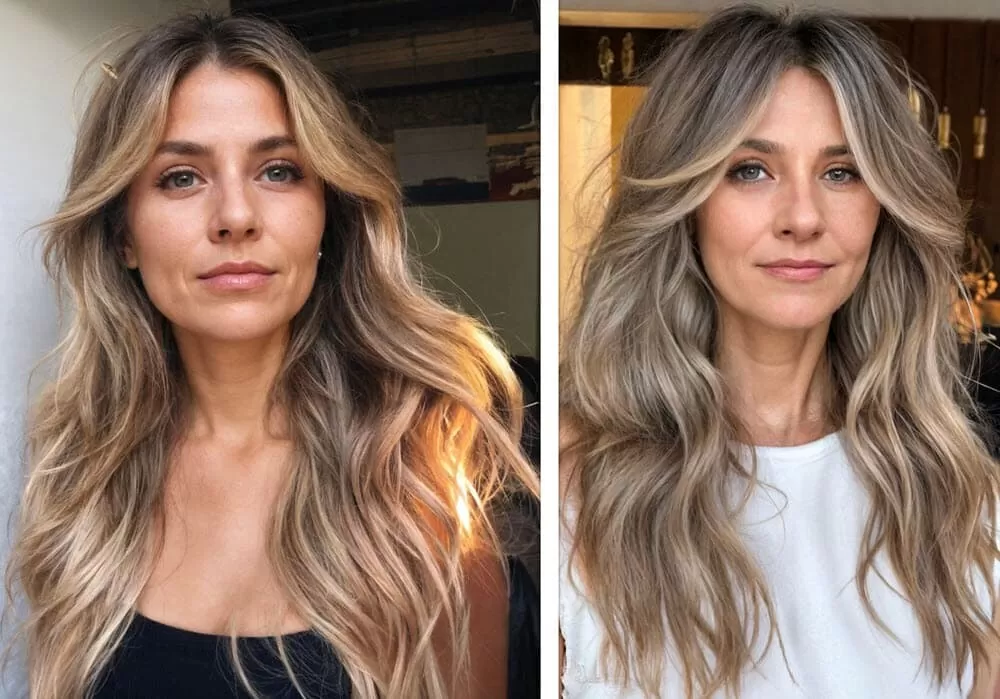Zwei Frauen mit Stufenschnitt und langen, dicken Haaren
