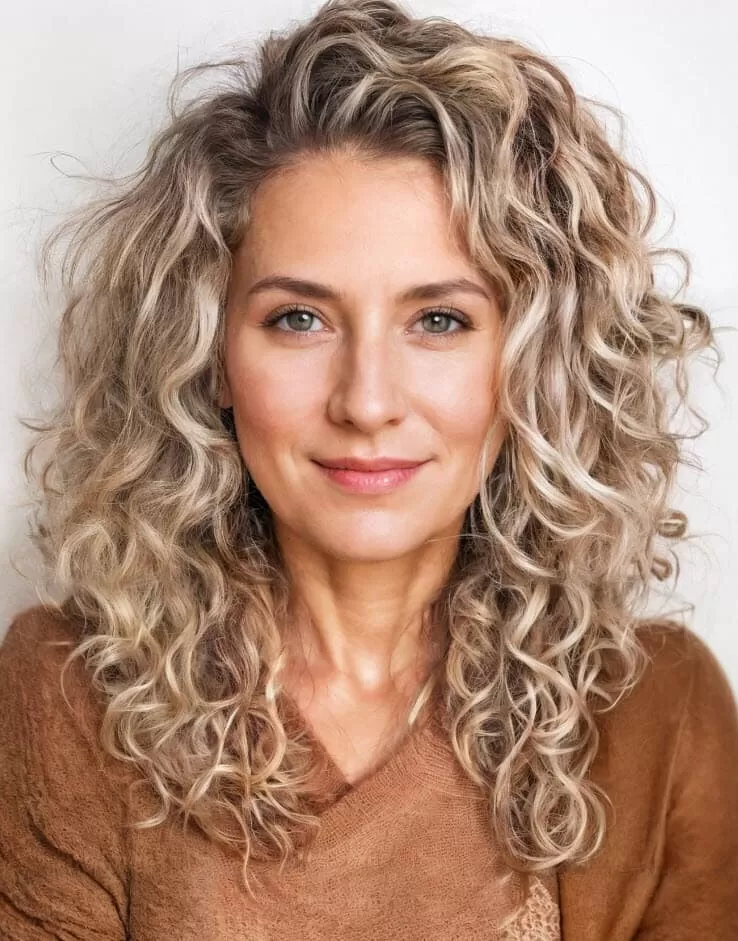 Stufenschnitt lange Haare für lockiges Haar, voluminös und definiert