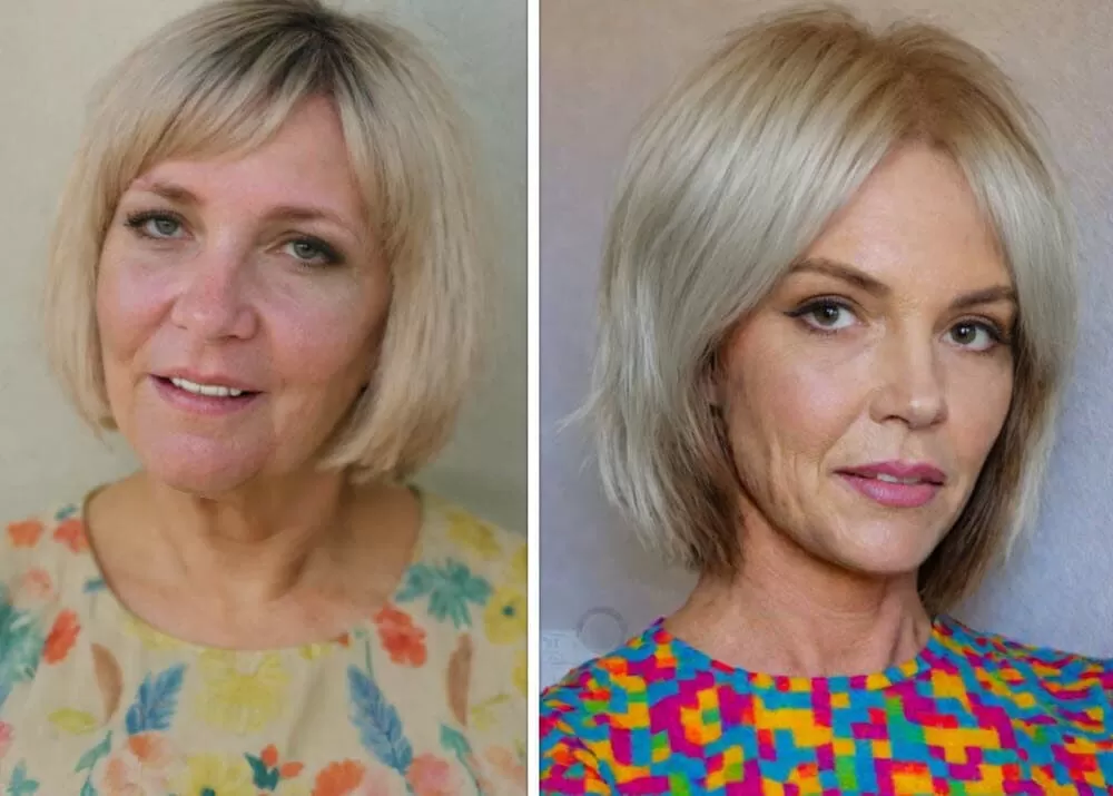 Fransiger Bob stufig und blond Blonder Bob mit fransigen Spitzen, jugendlich und frisch, stufig und elegant