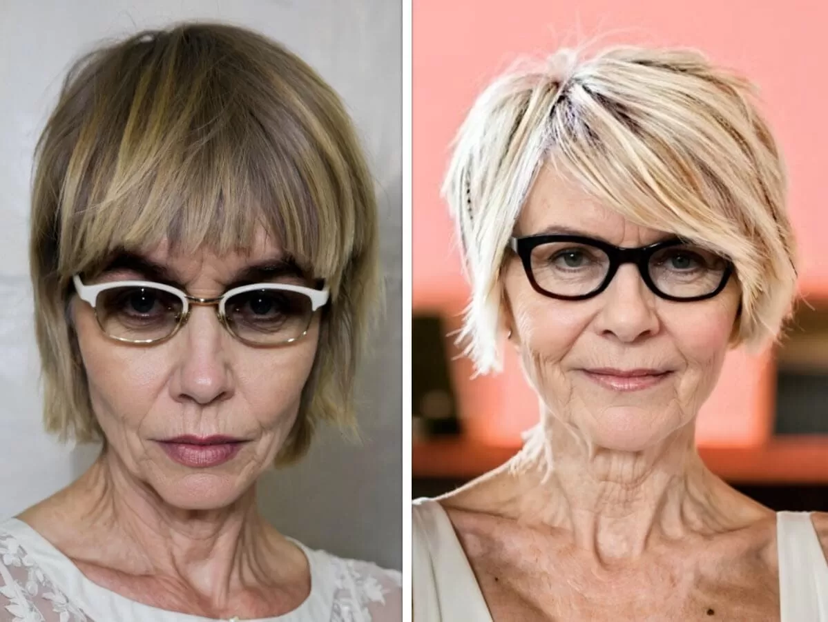 Frauen über 50 mit kurzen Frisuren und Brillen