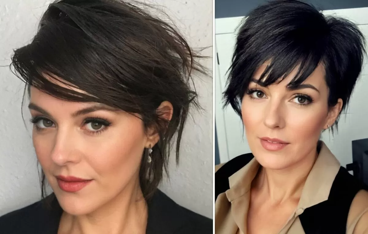 Pixie Cut Lang bei dunklen, glatten und modernen Frisuren