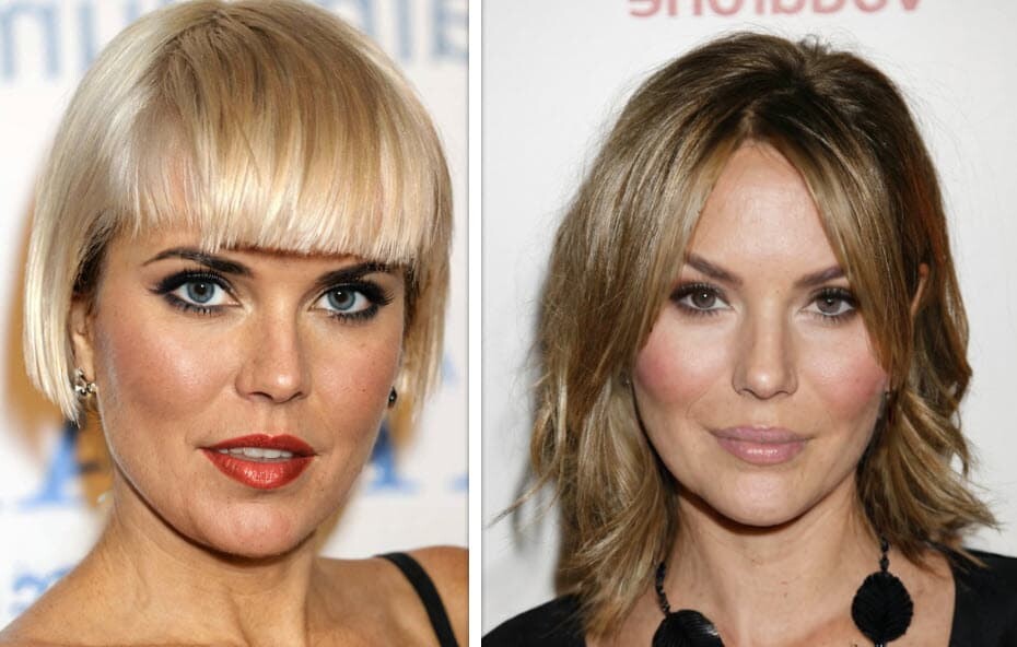 Zwei Frauen mit stilvollen Bob-Frisuren für dünnes Haar und runde Gesichter. Long Bob - Blunt Cut